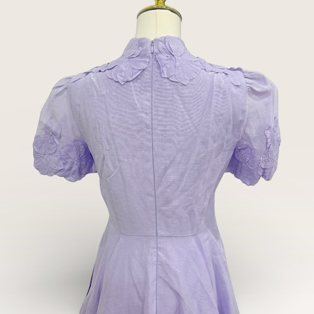 Antonio Melani Iris Linen Floral Appliqué Mockneck Mini Dress Lavender NWT $299 - Picture 8 of 13